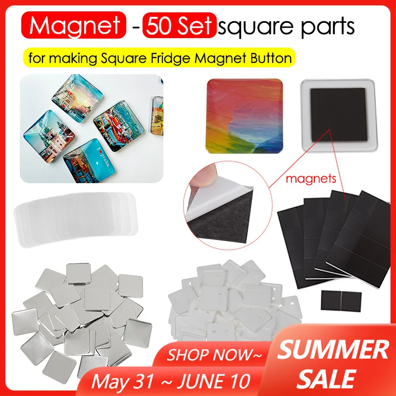 50Set 50*50MM Square Fridge Magnets Making Parts for DIY Refrigerator Decoration Badge Button Maker Machine Accessories