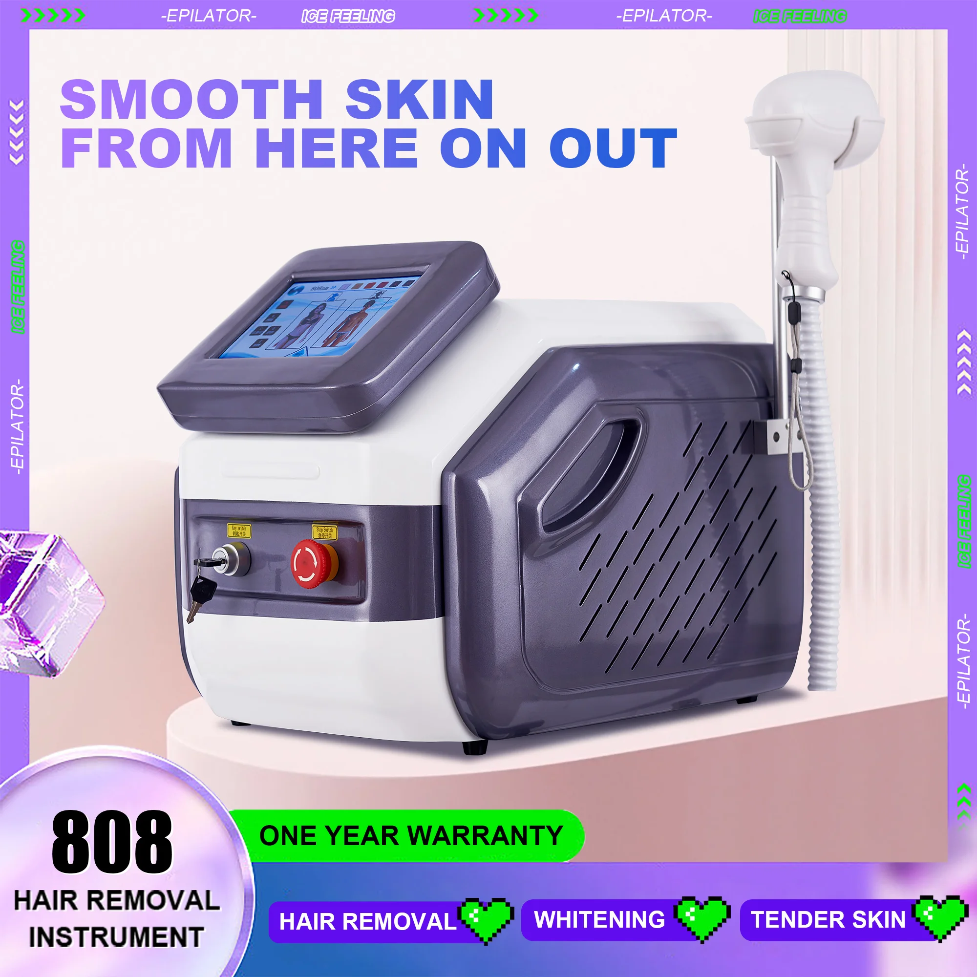

4000W 3 Wave Diode Laser Alexandrite Ice Platinum Cooling Head Permanent Painless Body Hair Removal Instrument Tender Skin Hot