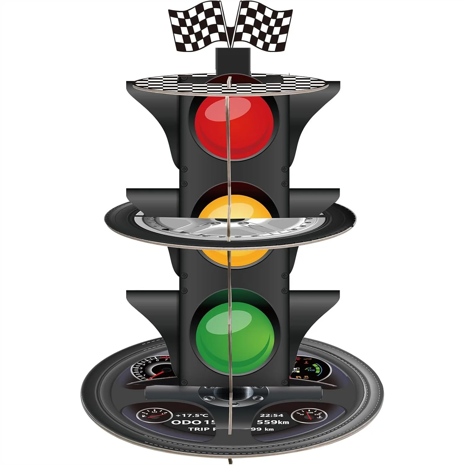 3-Tier Race Car Cupcake Stand, Racing Birthday Party Decoration Cardboard for Cars Theme