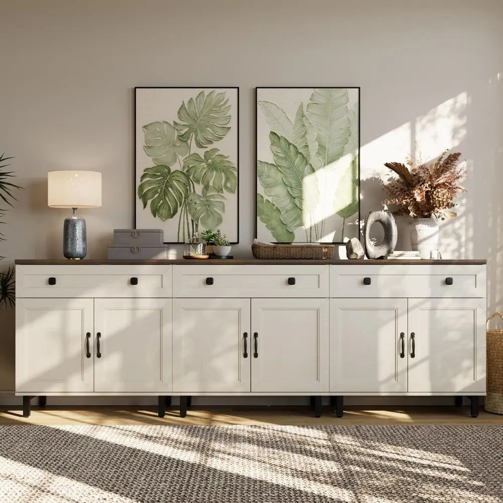 

Buffet Sideboard Cabinet Farmhouse Modern 3 in 1 Storage Cabinet with Drawer and Adjustable Shelves for Kitchen, Coffee Bar, Li