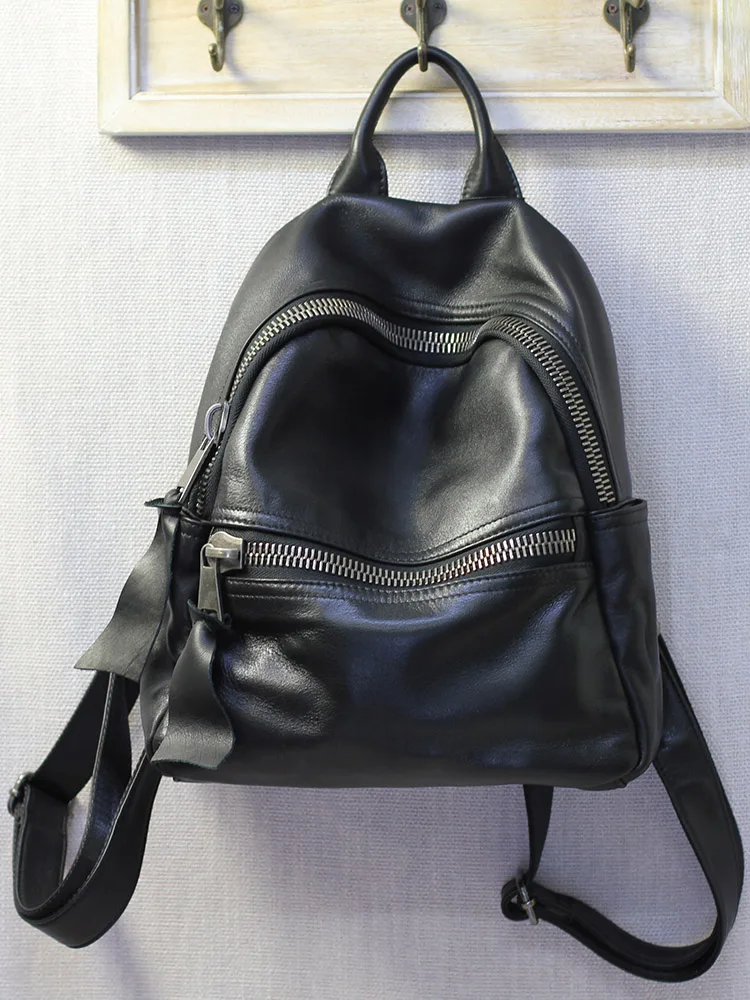 Casual Pure Cowhide Backpack Double Shoulder Mountain Climbing Computer Bag Women's Bag Soft Leather Backpack British Style