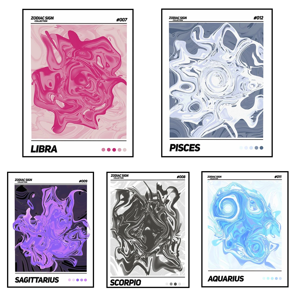 12 Zodiac Posters Capricorn Gemini Cancer Leo Libra Sagittarius Constellation Canvas Painting Art Aesthetics Pictures Home Decor