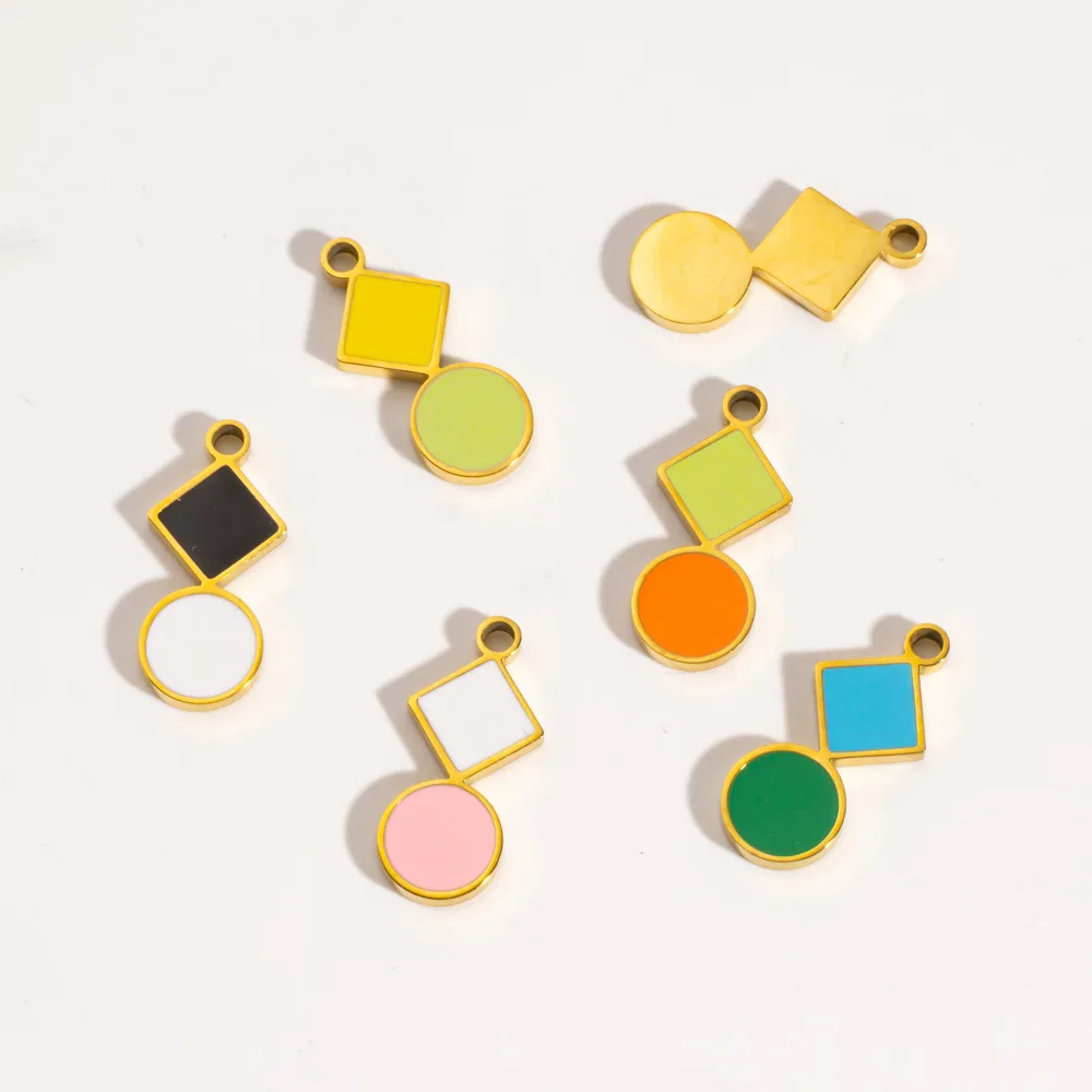 5Pcs Stainless Steel Geometric Colorful Drip Oil Square Round Splicing Pendant DIY Jewelry Making Accessories