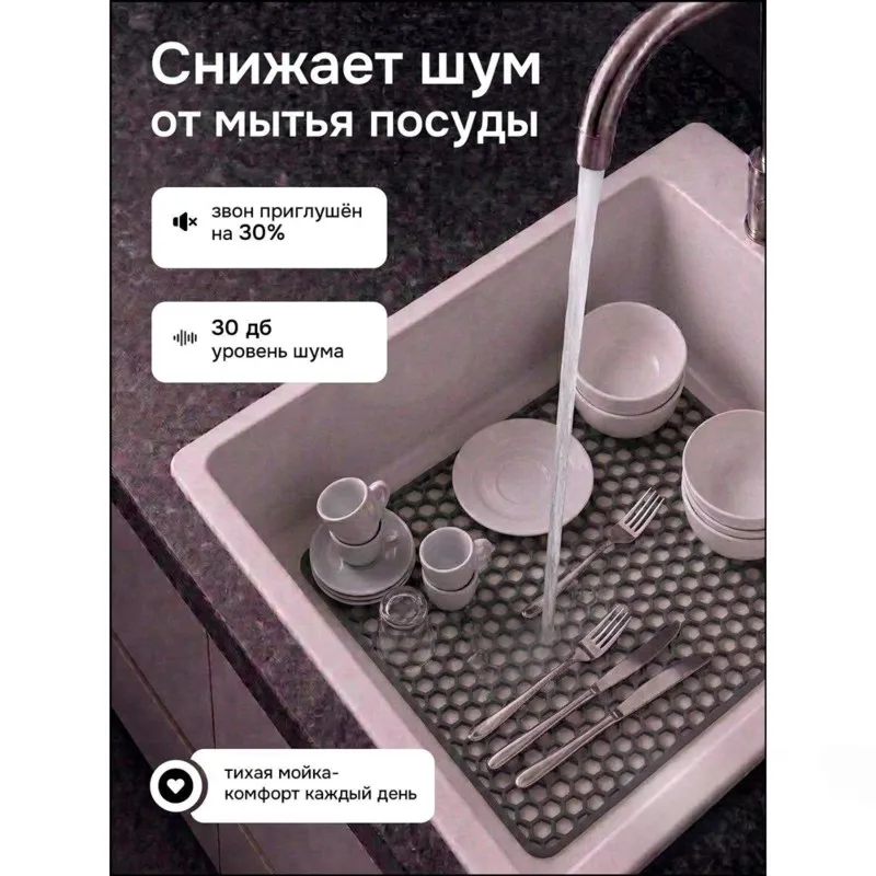 ABRU-Non-Slip Silicone Sink Mat 30.5X30.5 Cm, 1 Pc, Dark Gray- Compact Square Kitchen Sink Protector, Scratch-Resistant