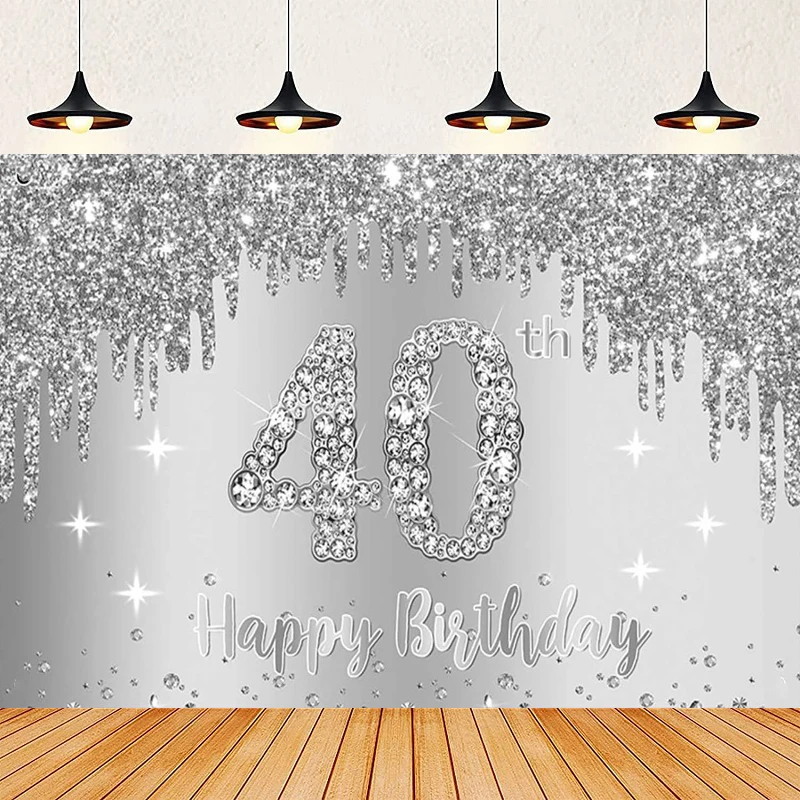 Photography Backdrop Sliver Headboard Poster Adult Theme Diamonds Banner For Women 40th Birthday Party Decor Background