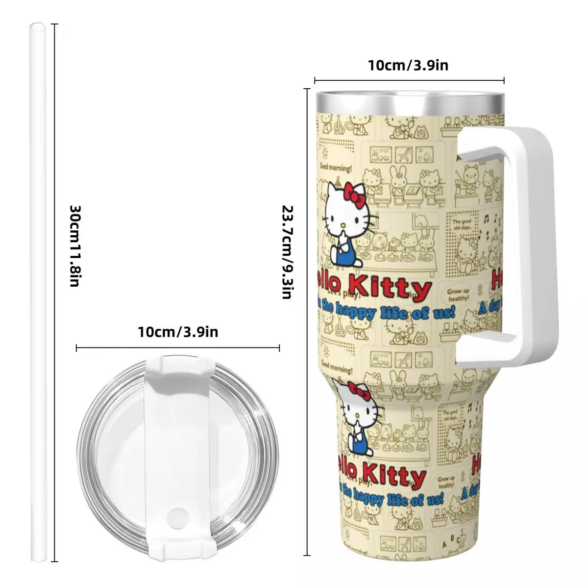 Stainless Steel Tumbler Hello Kitty Daily Life Cute Car Mugs With Straws Travel Drinks Water Bottle Large Capacity Coffee Mug image 3