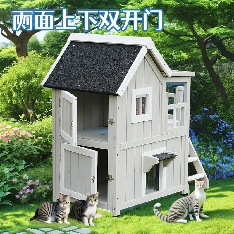 

Four Seasons Universal Summer House Villa Outdoor Double Layer Solid Wood Household Cat House Wooden House Others