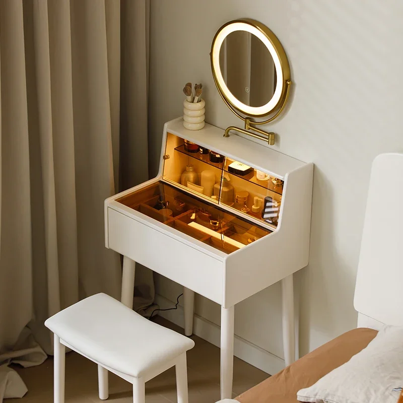 

Solid Wood Dressing Table with Lighted Makeup Mirror for Small Bedrooms Foldable and Modular Feature 60CM(23.6")
