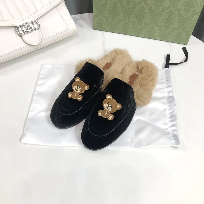 Covered Toe Casual Real Fur Mullers Sandals New Slippers Women leather Flat Shoes Backless Slip on Loafers Ladies Outdoor shoes