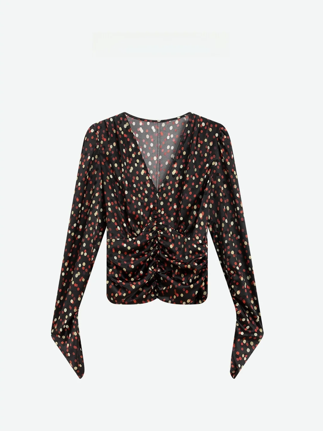 

Женская блузка Dragon Joy Vintage Polka Dot V-ne с завышенной талией и длинными рукавами, новая модель J066, французский стиль, приталенный крой