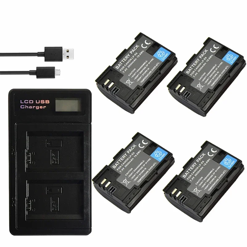 2650mAh LP E6 LP-E6 LPE6 Digital Camera Battery +USB LCD Dual Charger for Canon Mark II Mark III 6D 7D 60D 60Da 70D 80D 5DS 5D