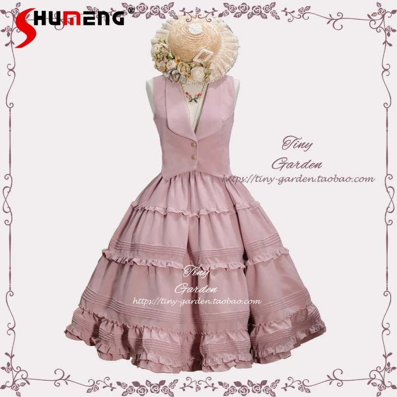 

French Style Elegant Retro Lolita Long Skirts SK Autumn New Women's High Waist Slim Sweet Strap Skirts Female Slim Fit Vest