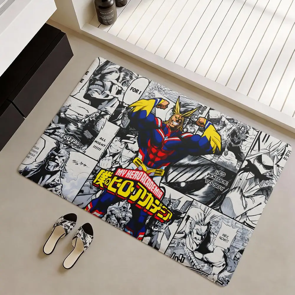 Anime Academia All Might Cartoon-Bodenmatte, weicher, rutschfester Flanell-Fußbodenteppich – verdickter Teppich für Wohnzimmer, Heimdekoration