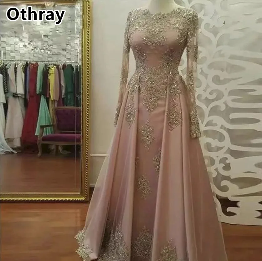 Otrray-precioso vestido De noche con Apliques De encaje dorado para mujer, Vestidos árabes De Dubái para fiesta De graduación y boda