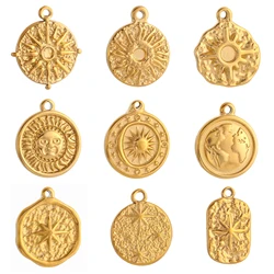 3Pc Vintage Sun/Star/Earth Sun Charm 3D Embossing Sunburst Stainless Steel Pendant DIY Bracelet Necklace Findings Jewelry Making