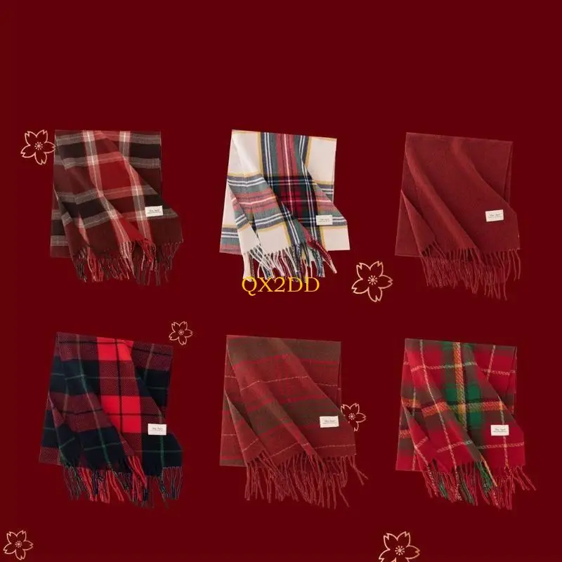 QX2D Autumn Winter Plaided Scarf For Women Lady Soft Imitation Pashm Long Muffler Long Shoulder Shawl Styling