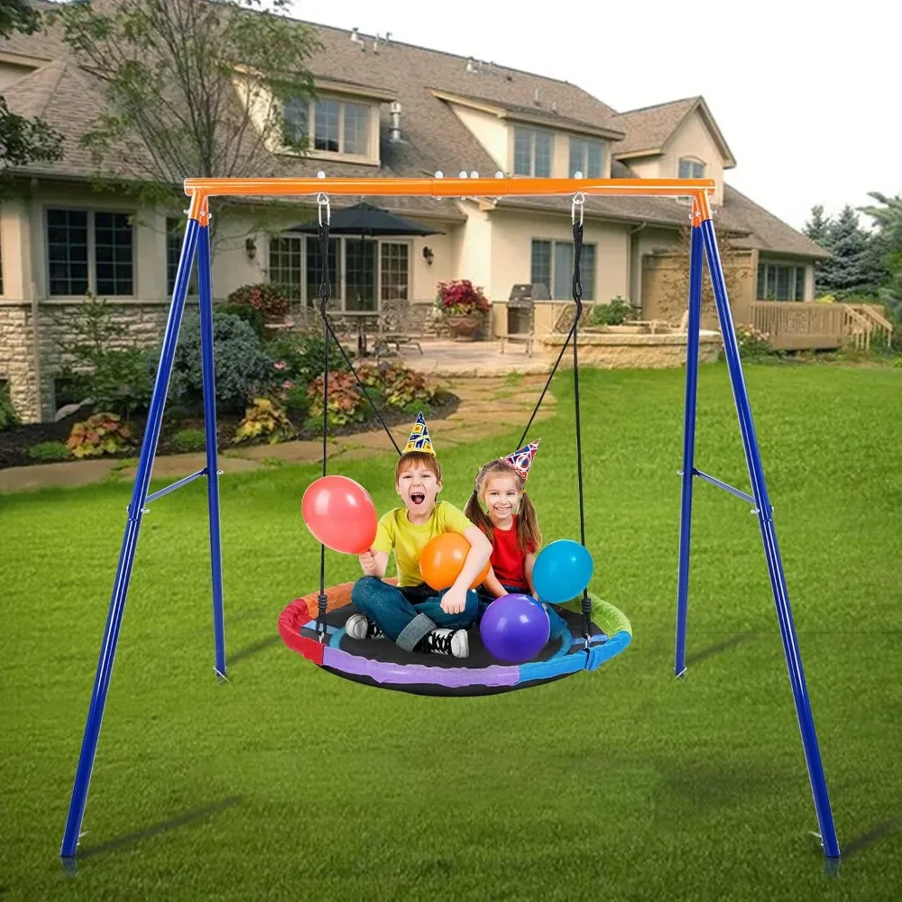 

Lunafun 45” Saucer Swing for Kids, 440lbs Adjustable Swing Set for Backyard or Outdoor Playground,Heavy-Duty A-Frame Metal