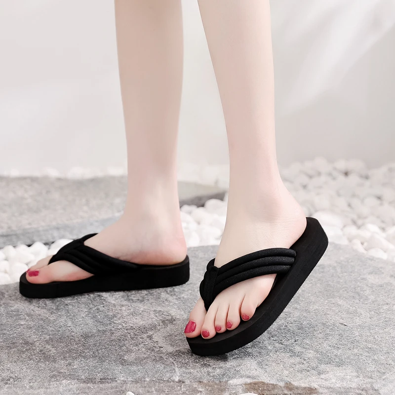 Women Summer Bohemian Clip Toe Flip Flops Non-slip Wedges Slippers Beach Shoes Fashion Beach Sandals Female Casual Slippers