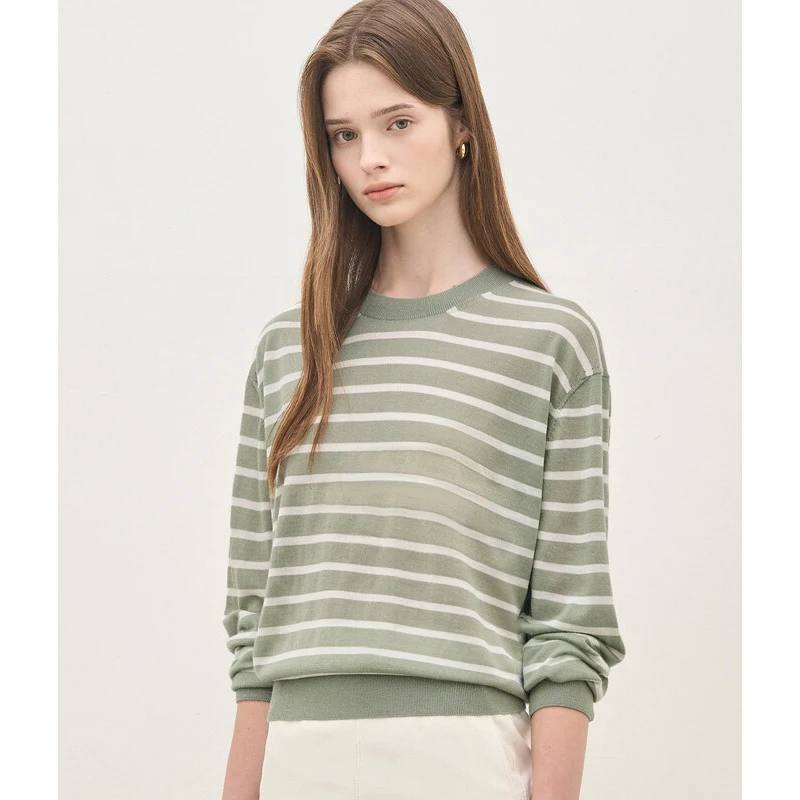 

MICOAT Korean Sle Super Comfortable Silk Knitted Sweater Women's Loose Fit Long Sve round Ne Thin Autumn Top 2 Colors