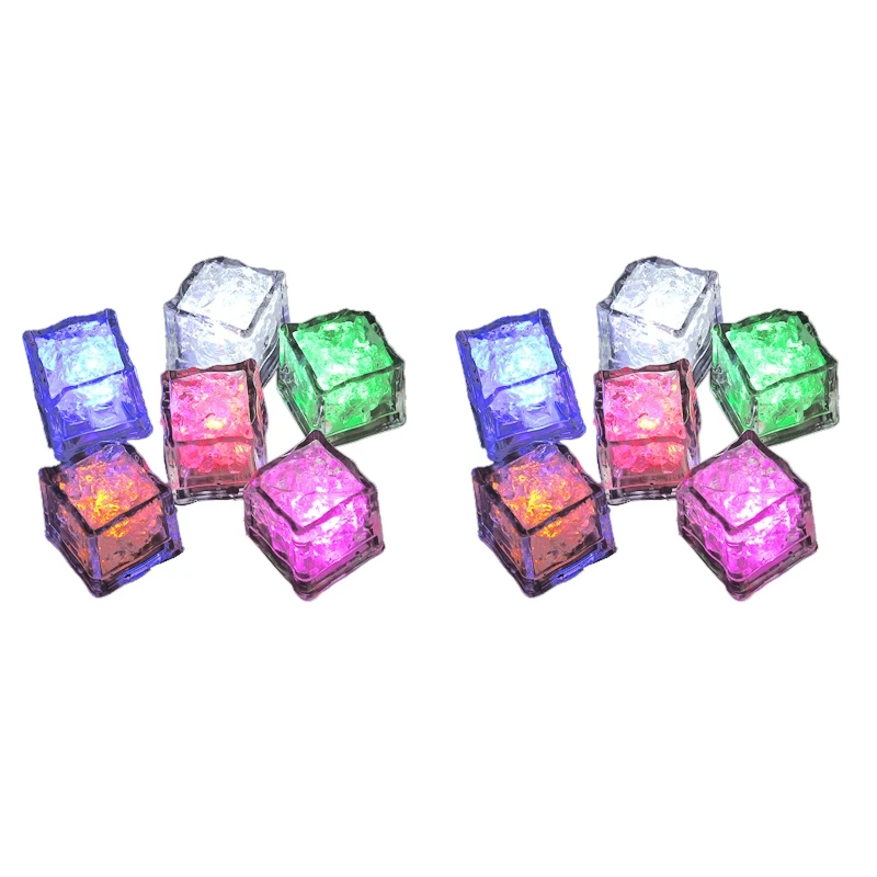 12Pcs Bar KTV Luminous Ice Square Luminous Toy LED Colorful Ice Square Water Sensor Luminous