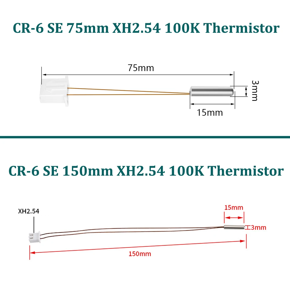 5pcs/8pcs CR6 SE 100K Thermistor Temperature Sensor XH2.54 3D Printer Parts Hotend Thermistor Length 75mm 150mm For CR-6 SE