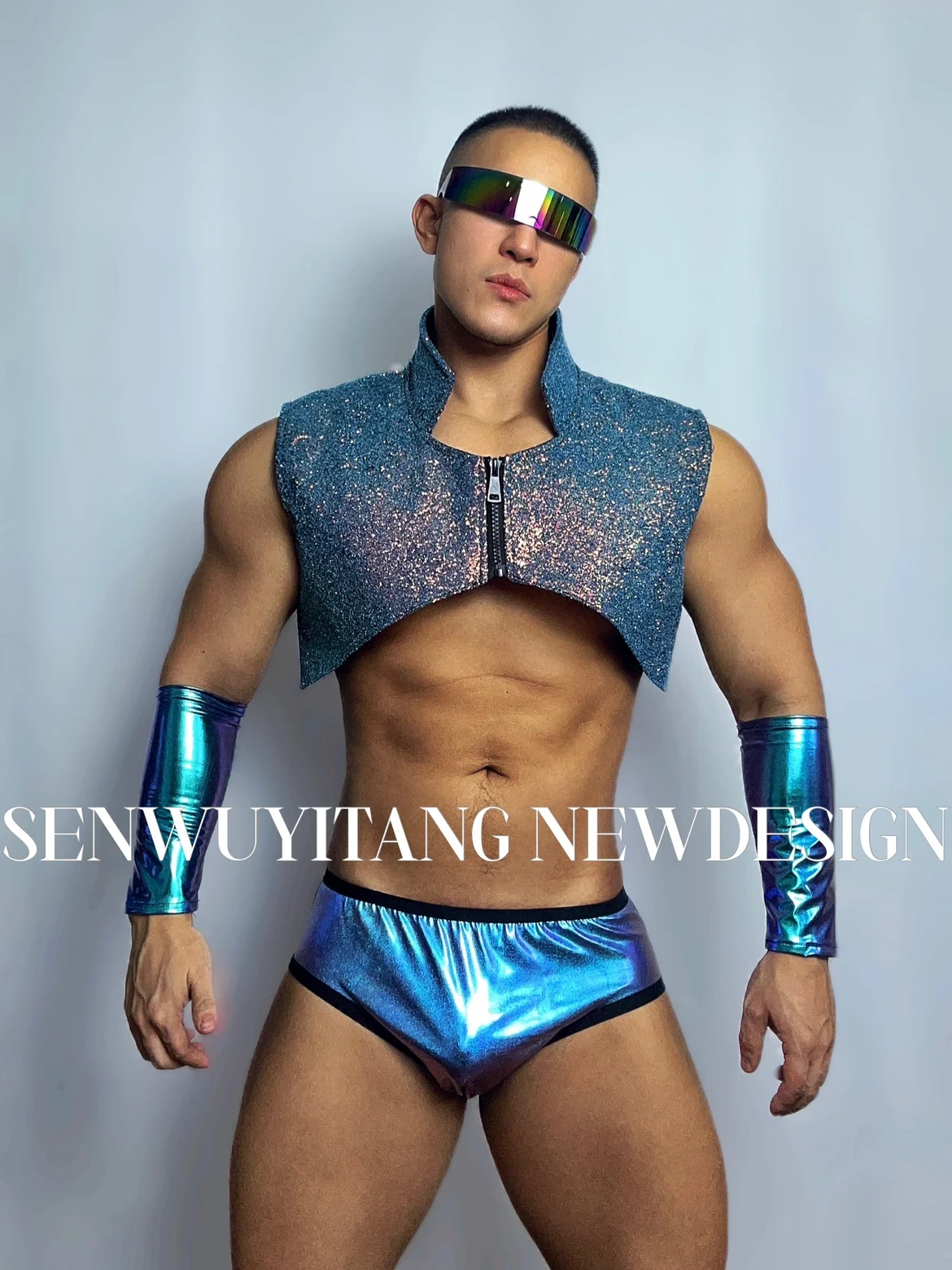 New Technology Style Theme Party Men's and Women's Nightclub Bar Gogo Future Style Flash Diamond Vest Performance Costume Set yk