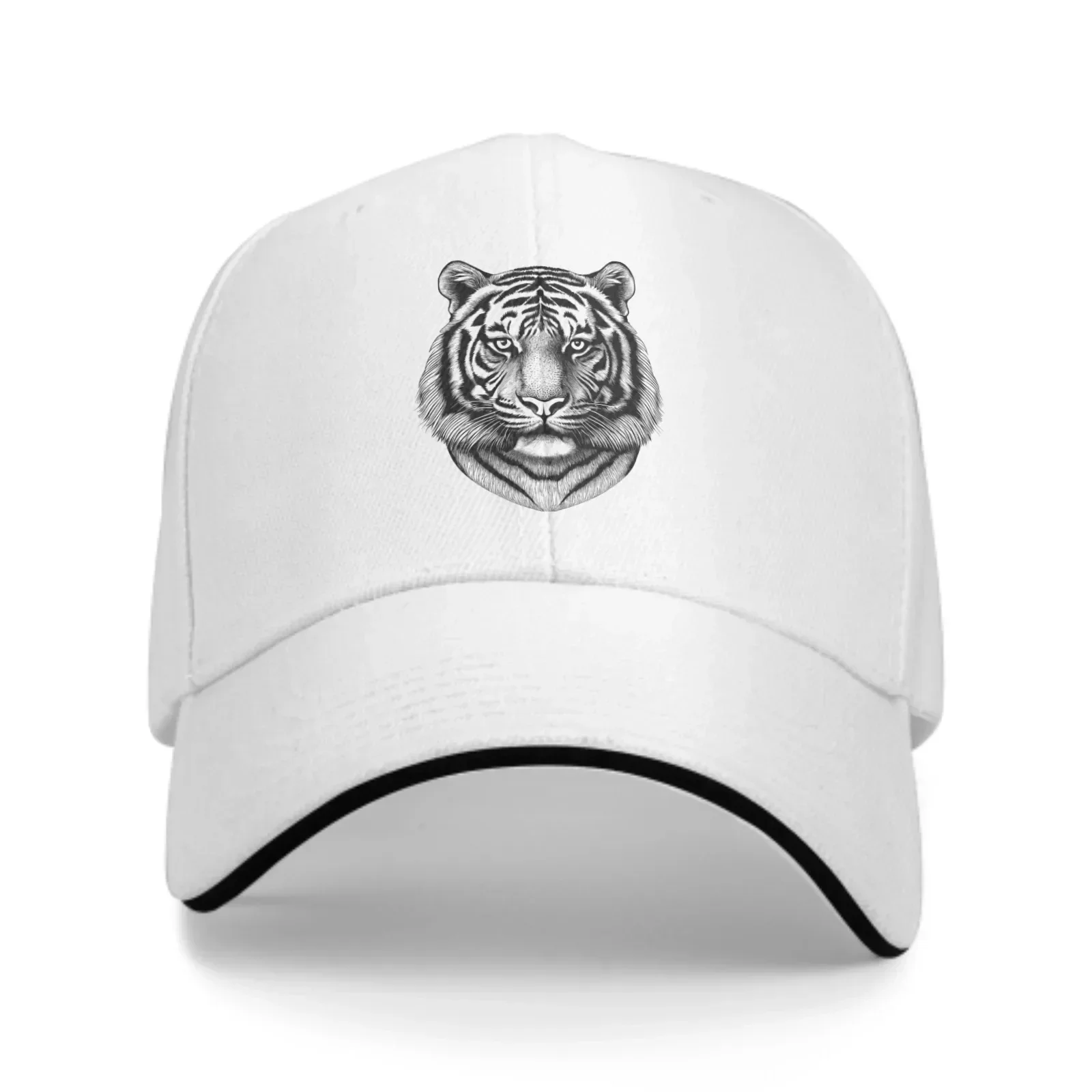 Tiger Adjustable Women Men Back Closure Caps Washed Sandwich Caps Sports Outdoor Baseball Hat