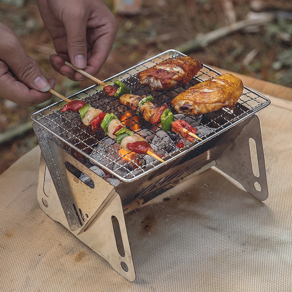 

Folding BBQ Grill Rack Portable Charcoal Oven Burning Stove Stainless Steel Detachable Multi-functional Camping BBQ Grill