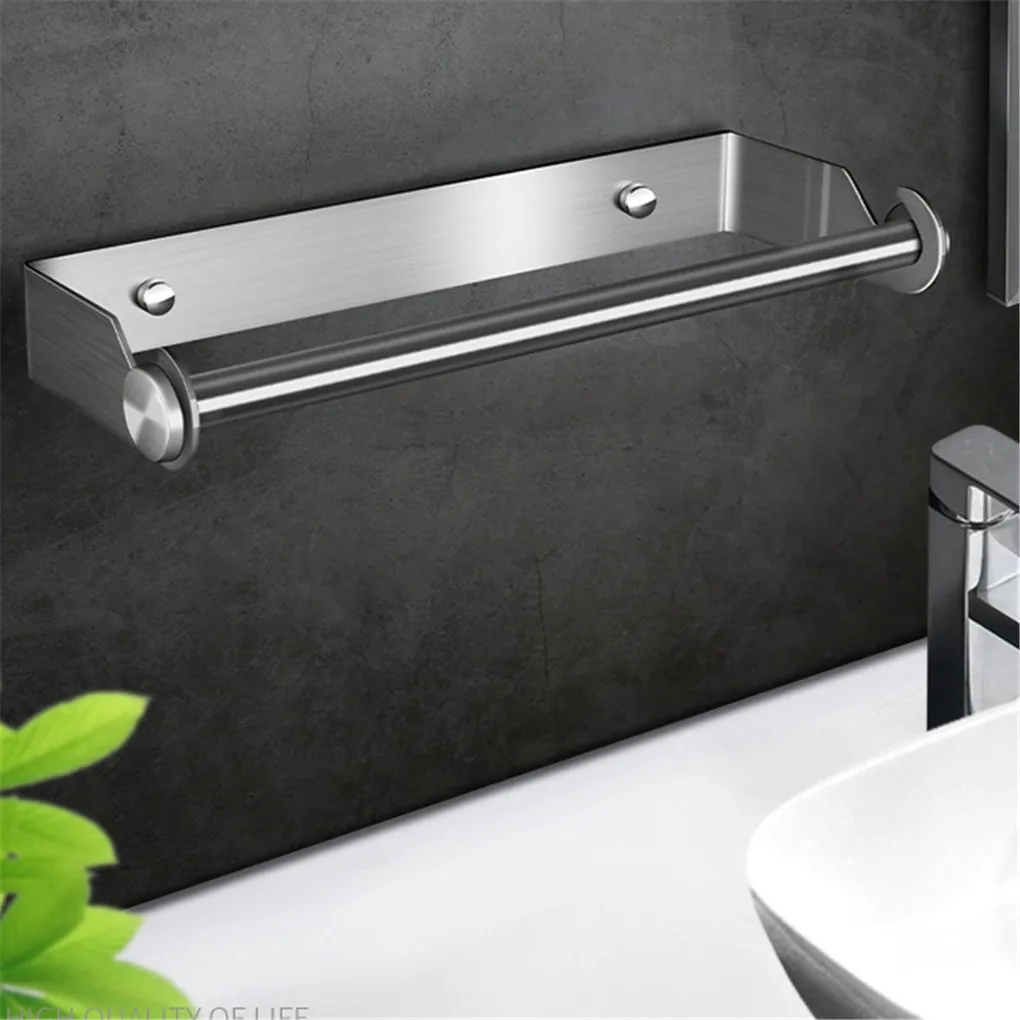 

Stainless Steel Toilet Paper Holder Punch-Free Kitchen Paper Roll Holder Wall Mounted Towel Rack And ABS Tissue Box For Bathroom