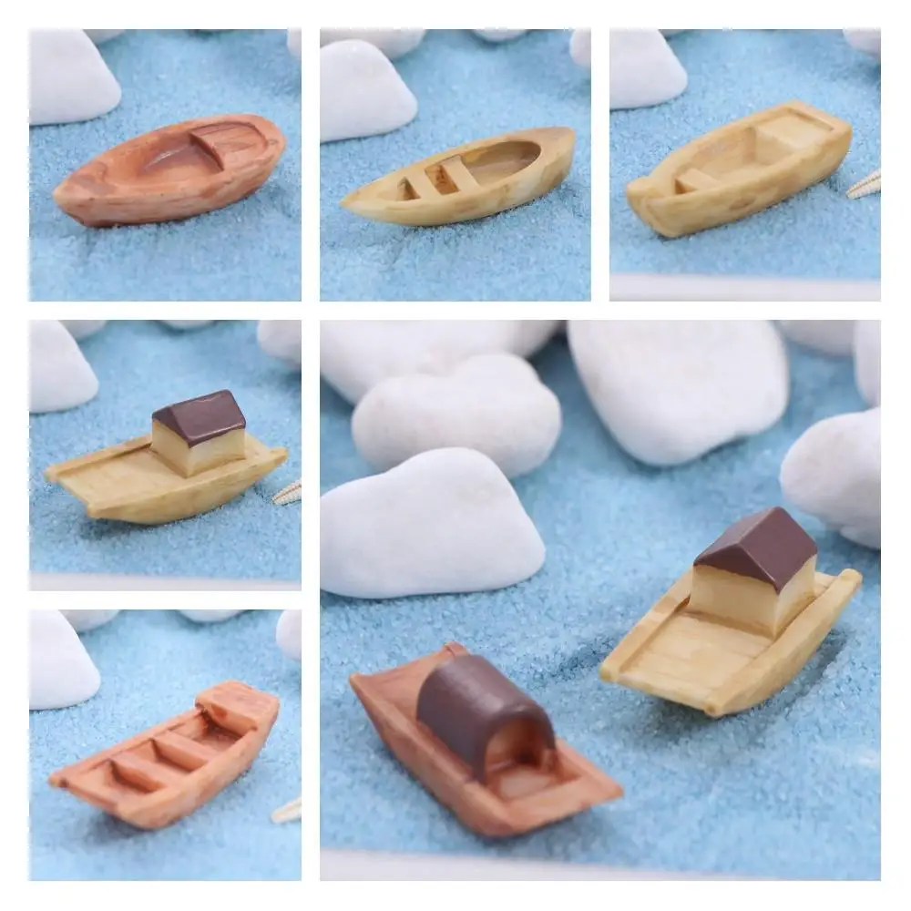 Micro Landscape Micro Landscape Boat Resin Awning Boats Resin Wooden Boat Decoration Retro Figurines Wooden Boat