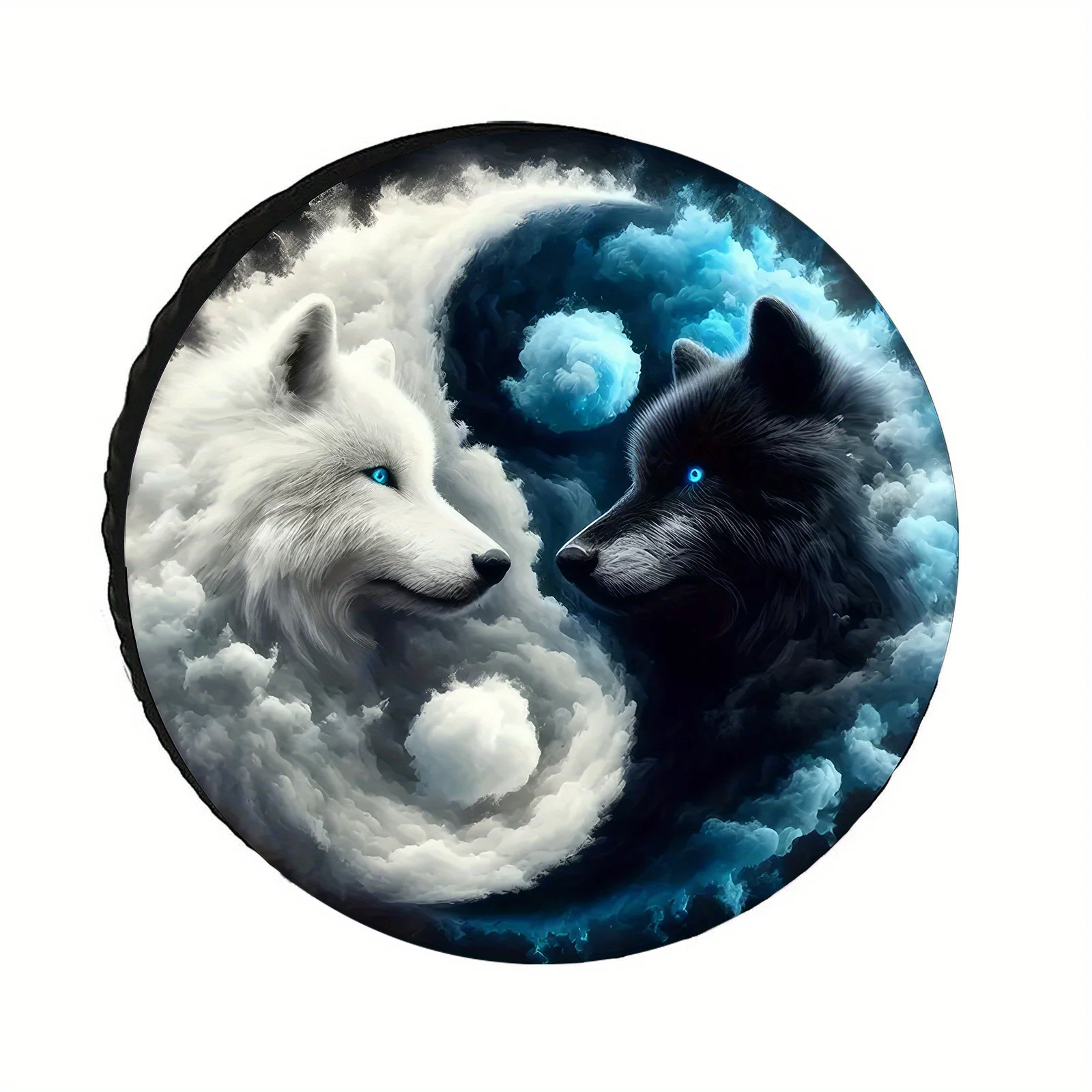 1pc White And Blue Cloud Mist Tai Chi Bagua Pattern PVC Spare Tire Cover, UV Resistant, Wind And Dust Proof, Suitable For 28-34