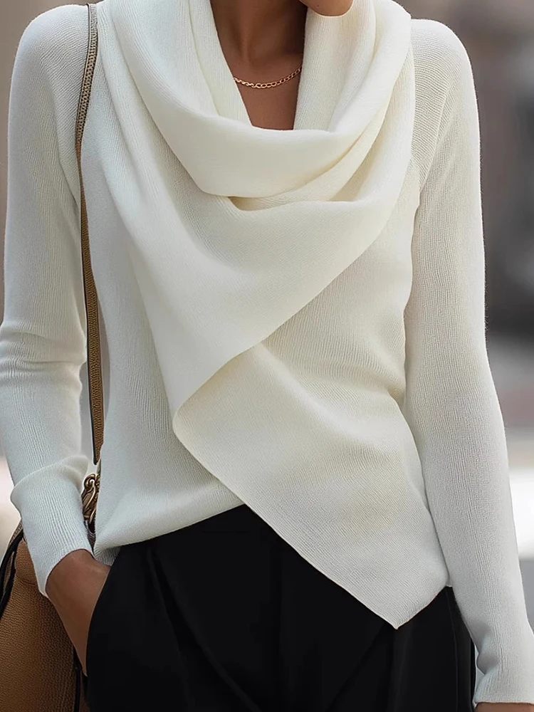 Spring Autumn Long Sleeve Fashion Blouses, Women Holiday Solid Patchwork Chic Top, Elegant Loose Simple Ladies Shirts Streetwear