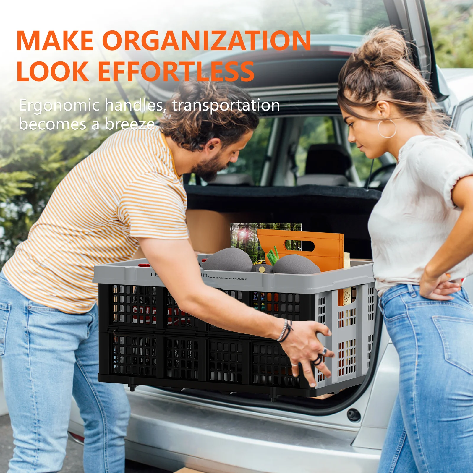 LEADLOONG 2/4Pcs Folding Basket 56*40*27.3cm\\22*15.7*10.7inch Collapsible Storage Basket Plastic Basket for Garage Home Garden