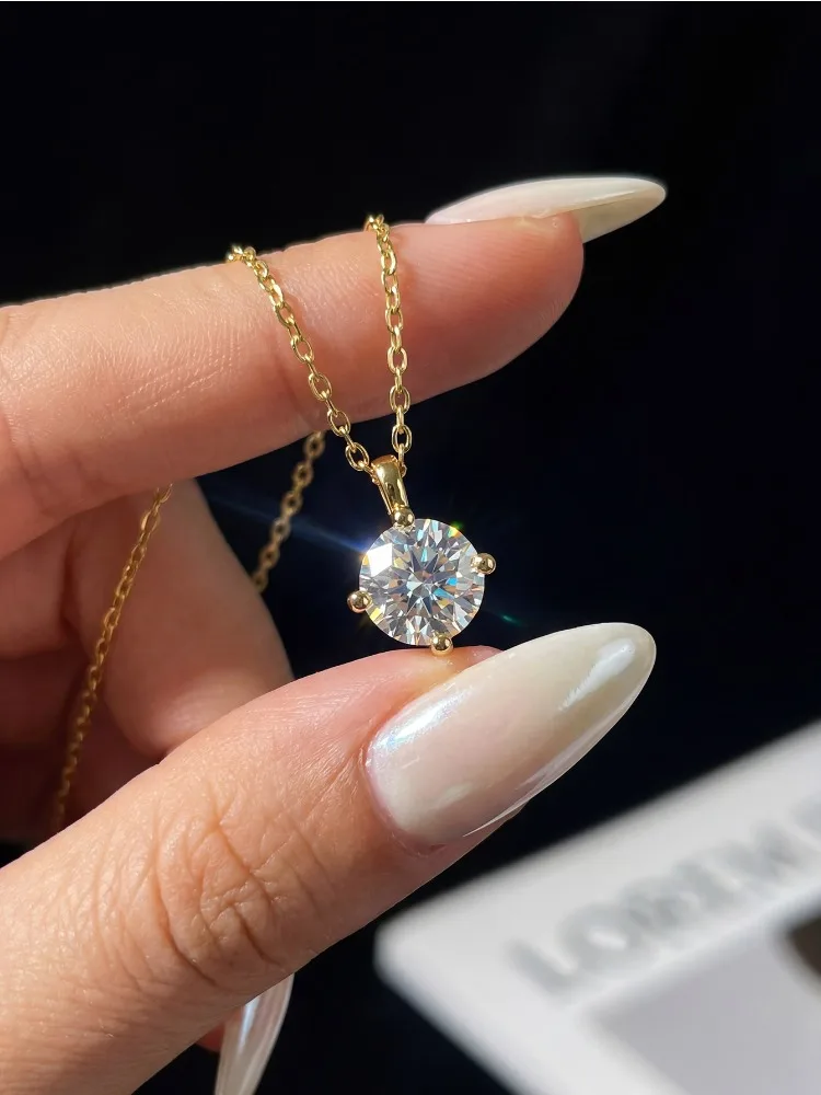 Neue Mode 1-3ct Zertifizierter Moissanit-Diamant Runder Anhänger Halskette für Damen Verlobungsschmuck – Detail 3