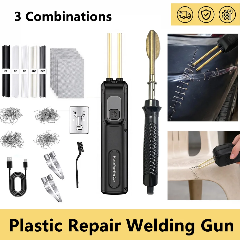 Handheld Type-C Rechargeable Plastic Welder Kit with LED Light With 200 Welding Staples in 4 Types For Car Bumper Crack Repair