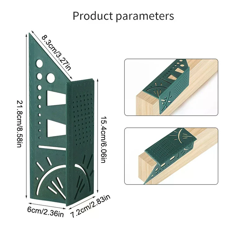 Outil de mesure d'angle d'onglet 3D, localisation multifonctionnelle, règle d'angle de charpentier, règle de positionnement perforée, règle de lignes de 45 à 90 degrés