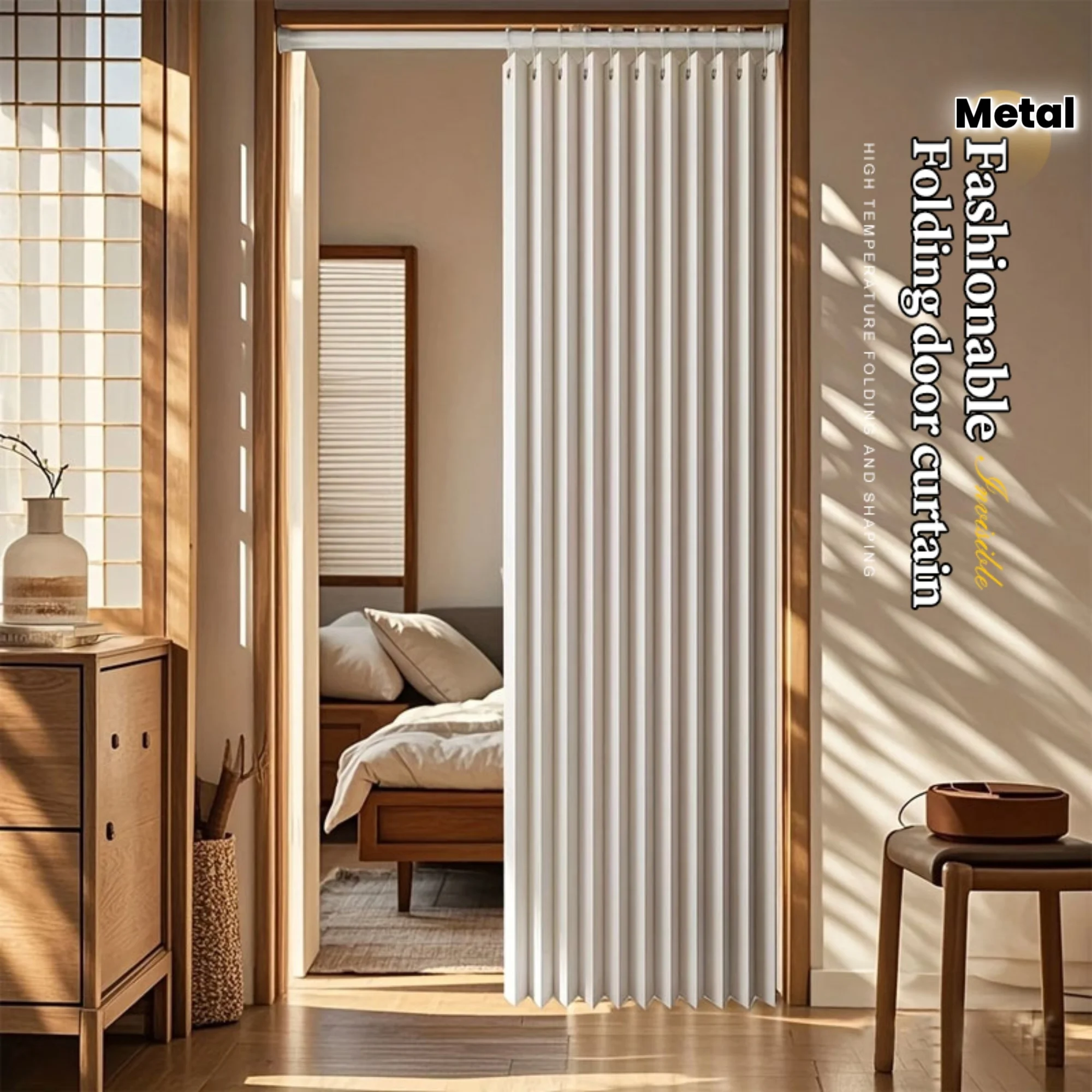 Waterproof Foldable Door Curtain for Home Decor, Mildew Resistant Partition Curtain, No Drilling Easy Install Privacy Screen