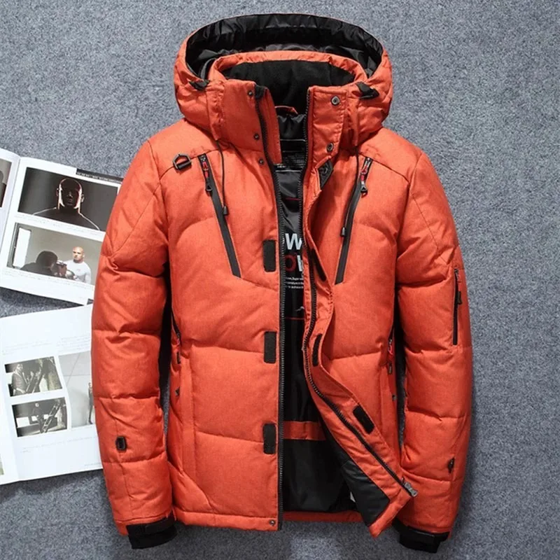 

Winter White Duck Down Jacket Men's Fashion Zipper Design Thick Warm Lightweight Parkas Men's Clothing Snow Hooded Down Jacket