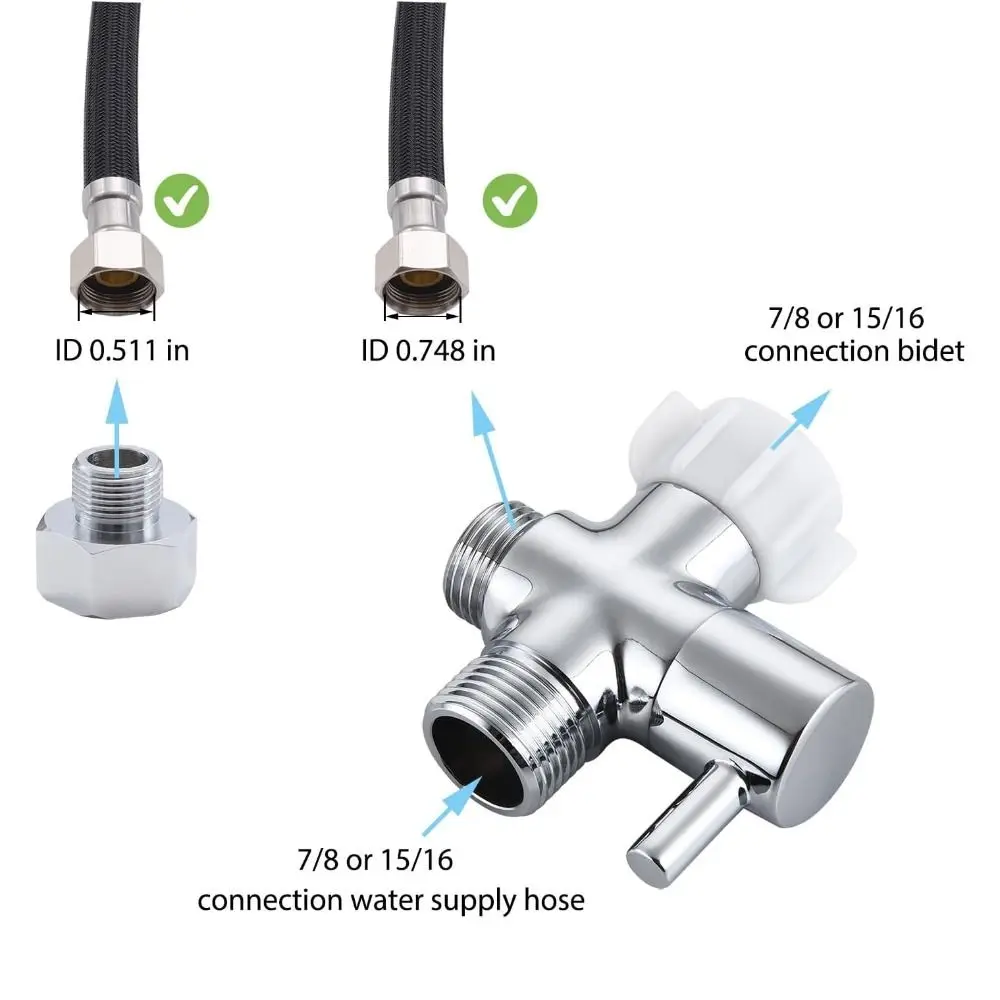 Premium Solid Brass Bidet T Adapter Shut-off Valve Chrome Finish 3-Way T Valve Durable Tee Connector Handheld Toilet