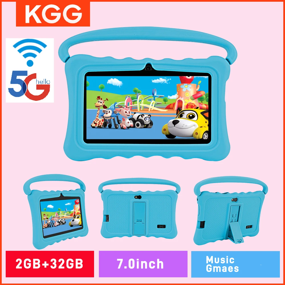 Tablette Android 12 pour enfants, 7 pouces, Wifi, 2 + 32 go, jouets éducatifs d'apprentissage, double caméra, cadeaux pour garçons et filles