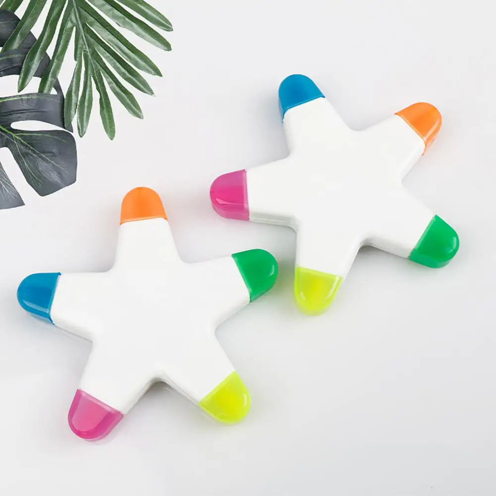 Highlighter Pen Star Shape Design Ink Smooth Flow Bright Color Painting Pen Underlining Note-taking 5 Colors Highlighter Marker