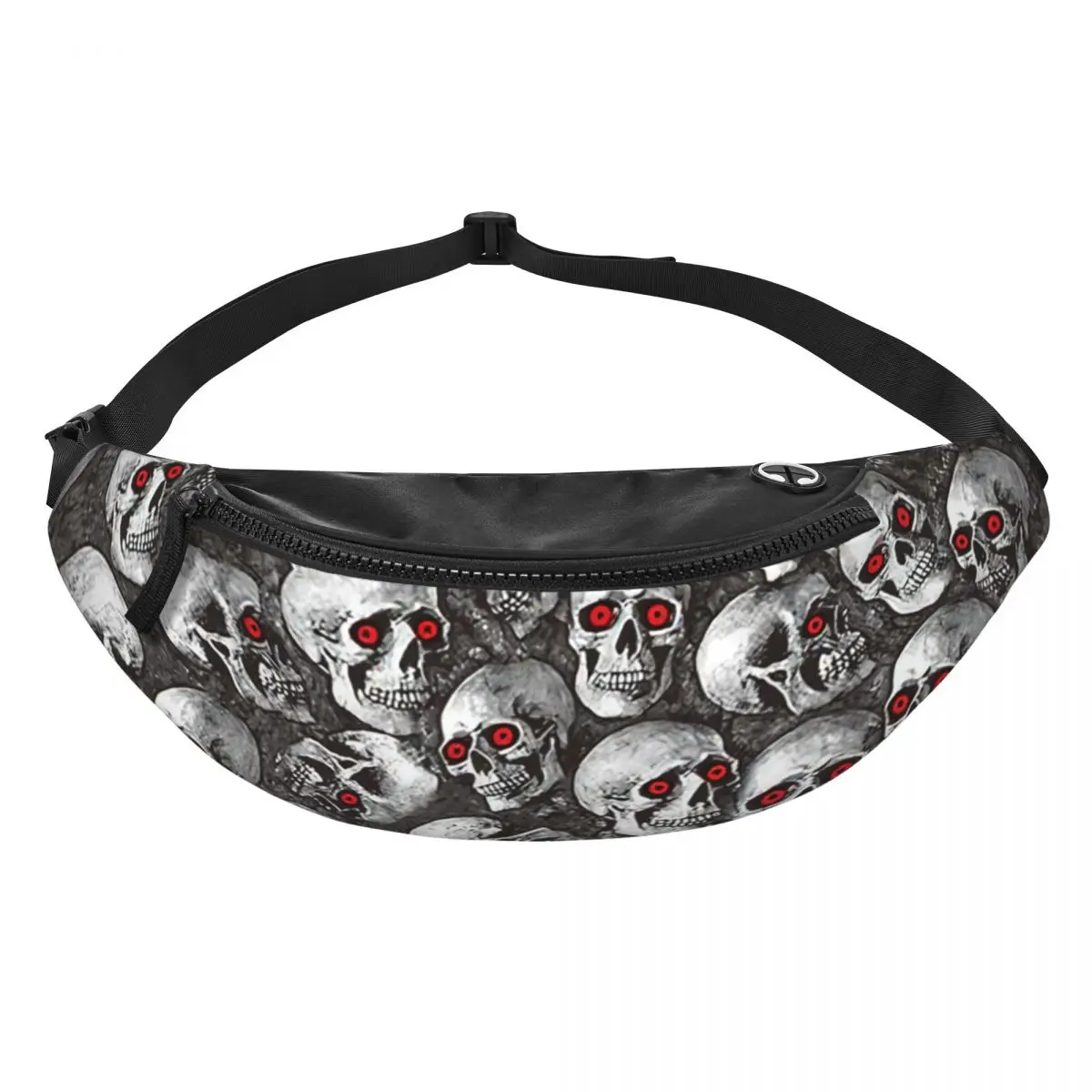 Casual Gothic Skull Pattern Fanny Pack Men Women Halloween Occult Skeleton Crossbody Waist Bag for Traveling Phone Money Pouch