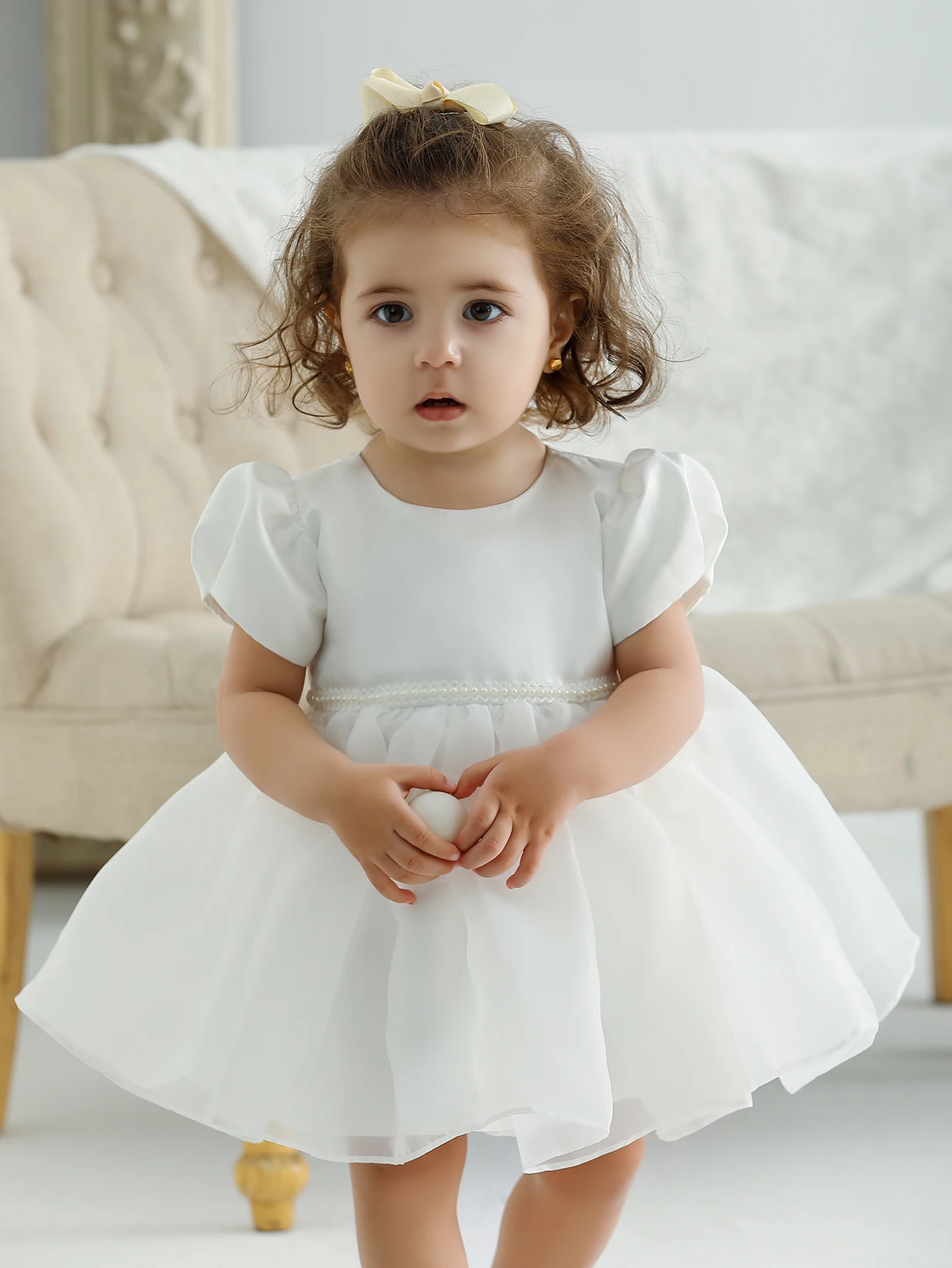 

Infant Girl White Baptismal Dress with Shaggy Gauze Design for Ages 0-2 Years Girl Party Dress
