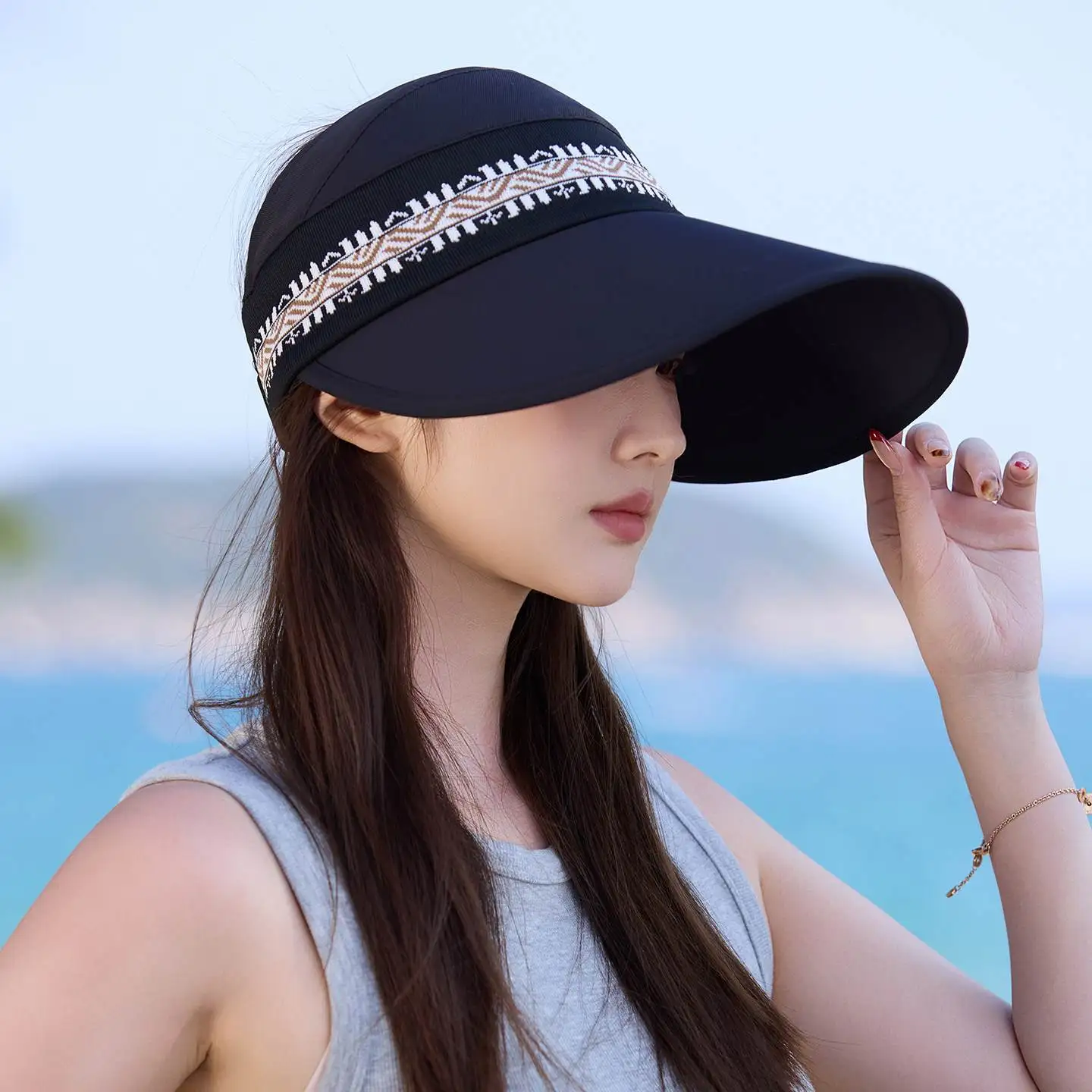 女性の夏の紫外線防止ワイドブリムサンハットビーチフィッシャーマンキャップ通気性のある屋外抗紫外線サンガードハット