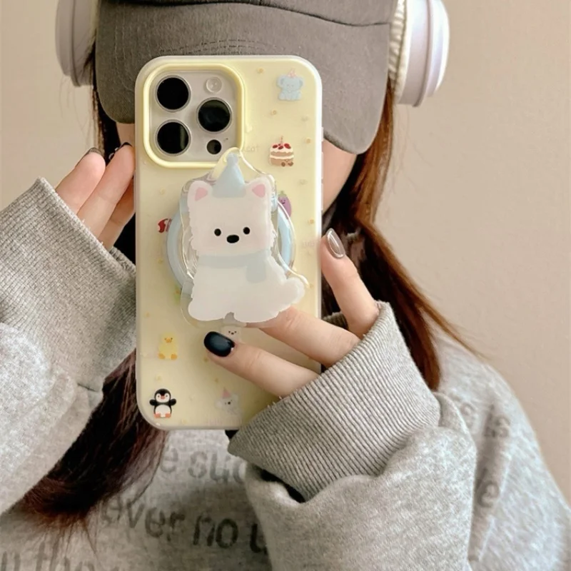 

Korea Cute Cartoon Puppy Magnetic Holder Griptok Grip Tok Phone Holder Stand Support For iPhone 15 16 For Pad Magsafe Smart Tok