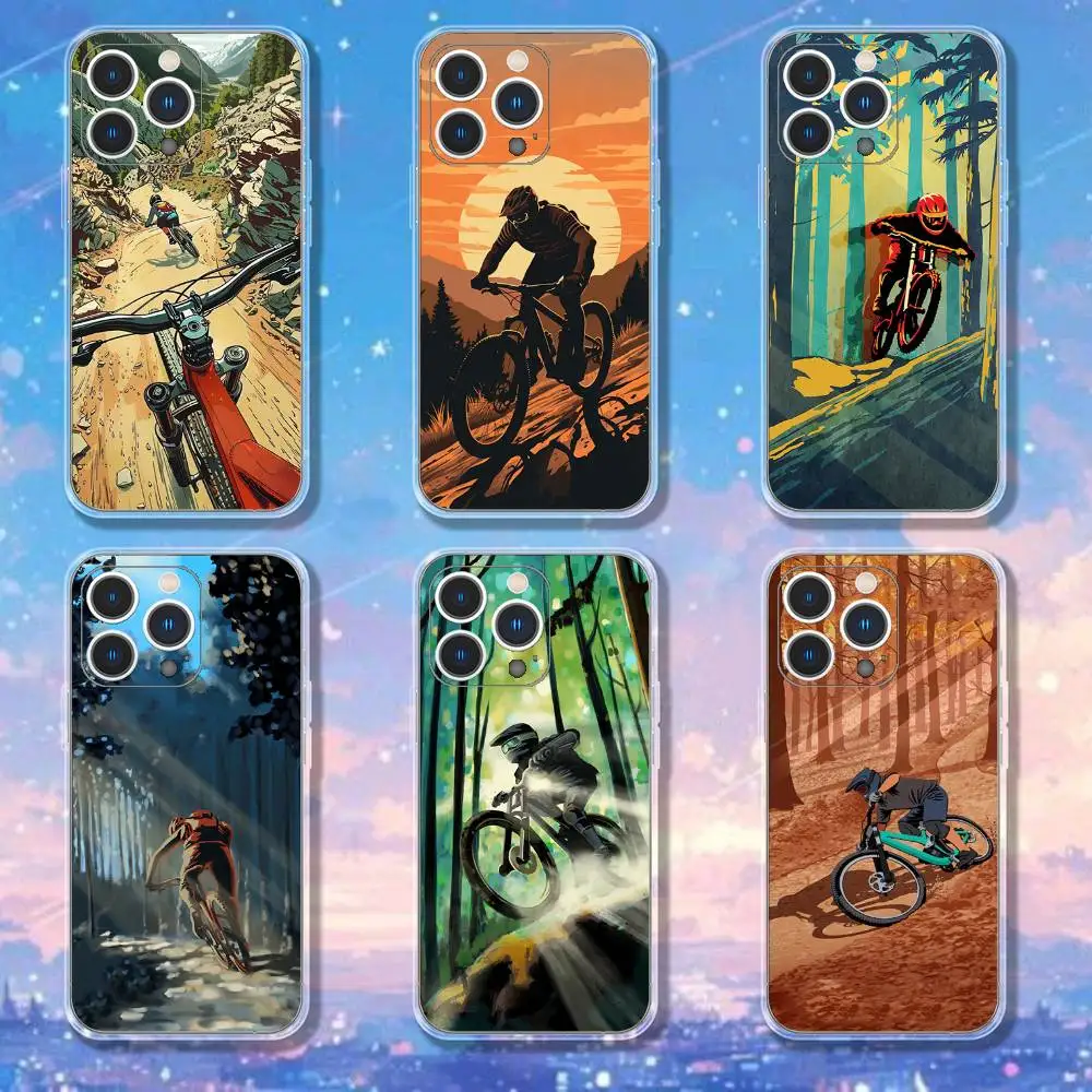 

Mountain Bike Bicycle Phone Case For iPhone 17,16,15,14,13,12,11 Pro,Max,Plus,X,XS,XR,SE4,E Mini Transparent Soft Cover