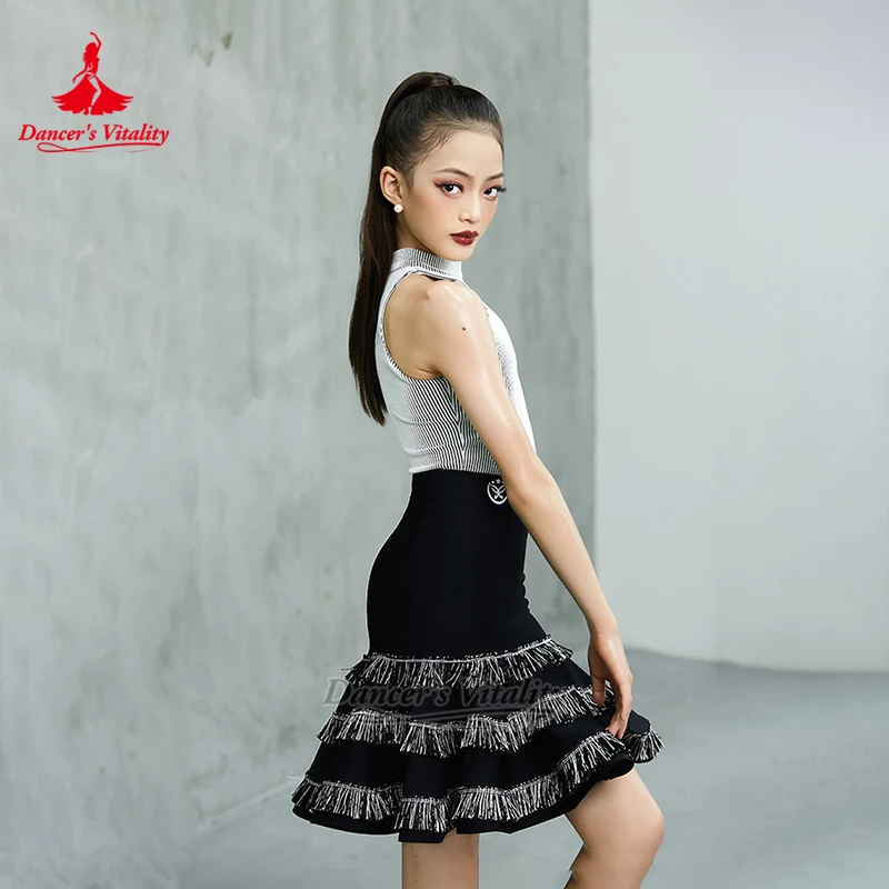 ملابس تدريب لاتينية للأطفال ملابس بناتي احترافية سامبا تشاتشا + تنورة + ملابس خارجية ممارسة 3 قطع مجموعات حيوية الراقصة #4