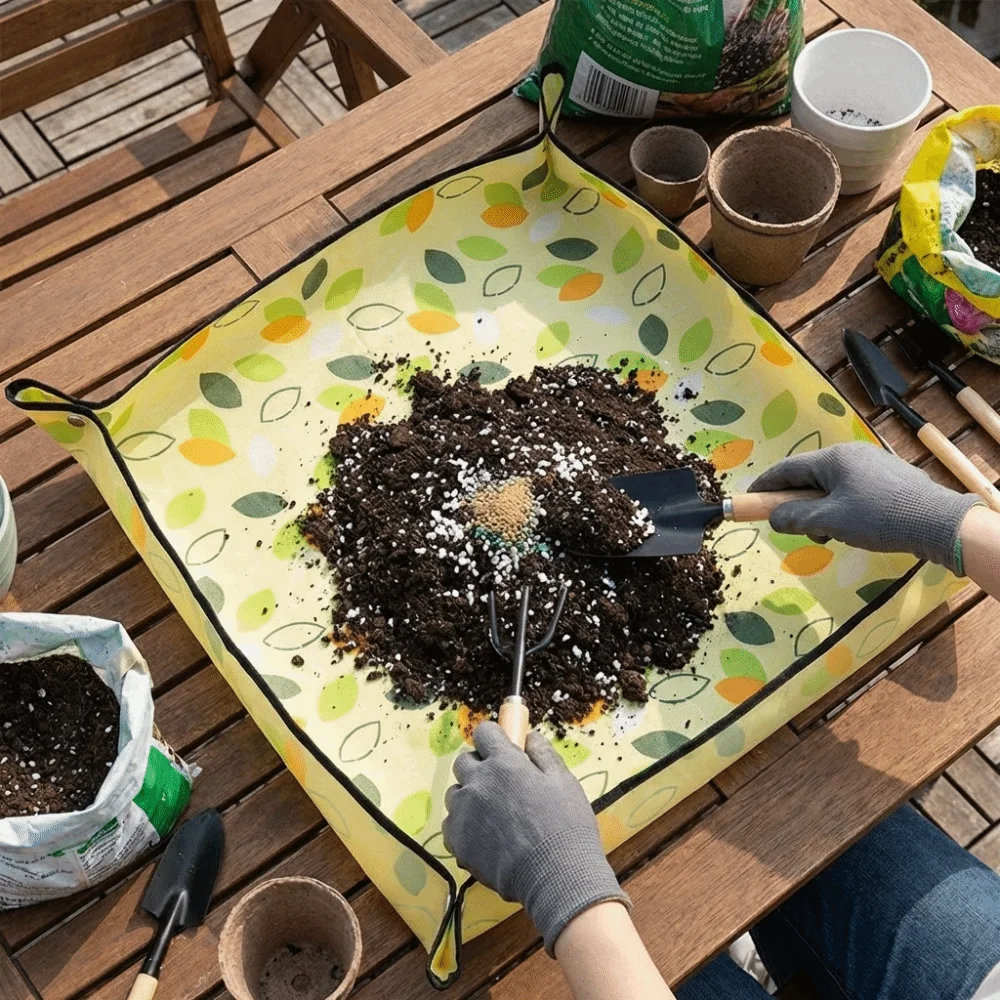 Reusable Thickened Planting Mat Waterproof Foldable Gardening Mat Oxford Cloth Portable Soil Mixing Mat Green Plants