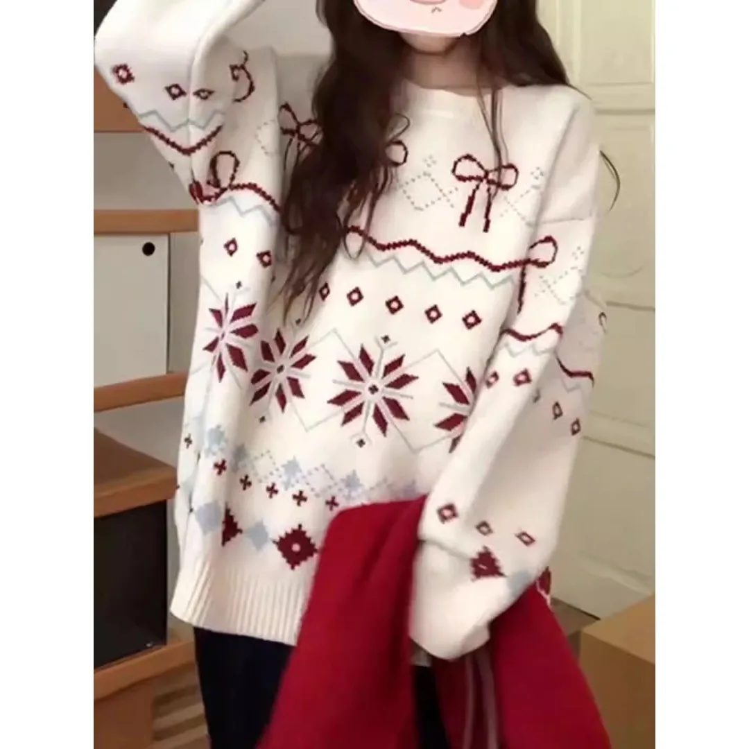 

Женский вязаный свитер в стиле ретро Fair Isle Thi Long Sve, корейский теплый шерстяной топ для уличной одежды, кампуса, путешествий и повседневного использования