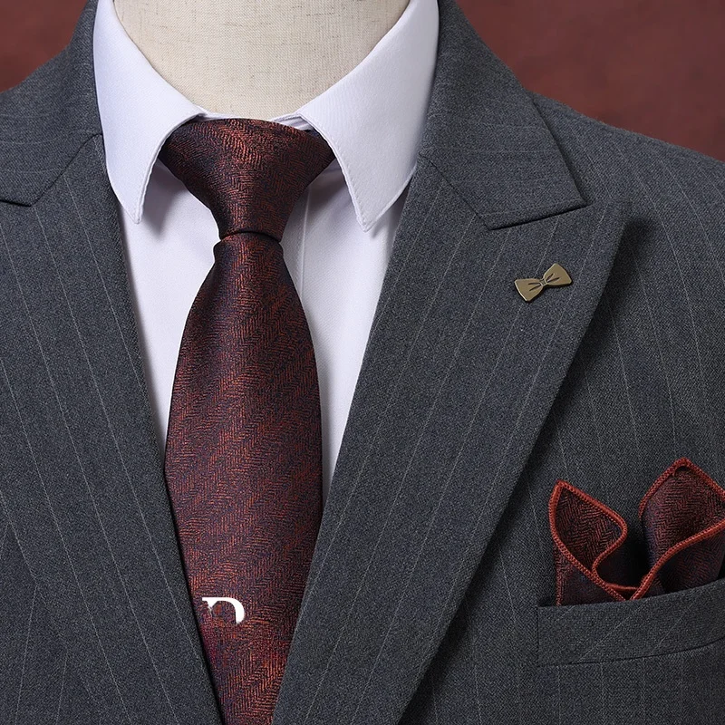 Handmade Men's Wedding Tie No-Tie Business Stripe Pattern Luxury Feel Boxed Gift Tie for Groom And Business Meetings